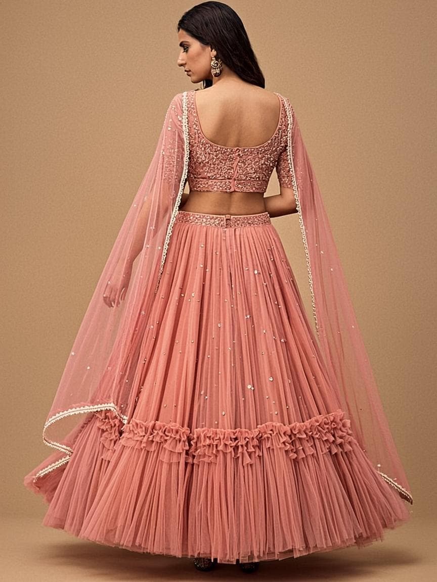 Blush Pink Designer Lehenga - Lehenga at Queen's Closet Kharar